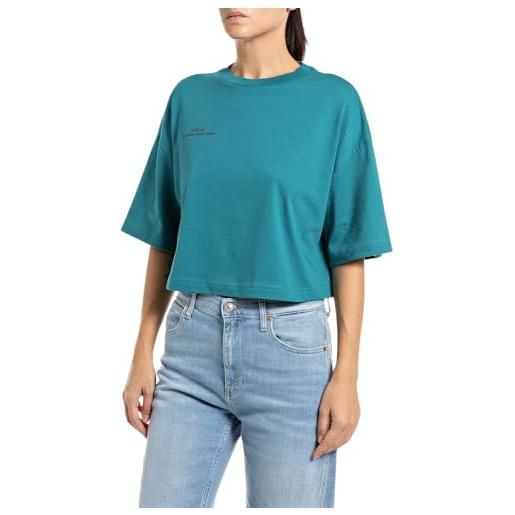 Replay maglietta da donna a maniche corte in cotone, 181 pavone. . . , s