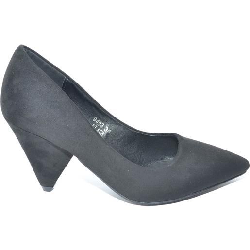 Malu Shoes decollete nero in camoscio a punta tacco cono basso linea glamour tendenza comfort anni 30 vintage