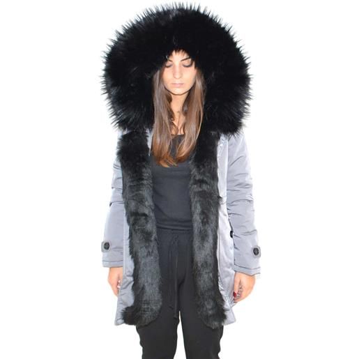 K-ZELL parka donna invernale con pelliccia nero eco giacca giubbotto piumino lungo grigio pelo extra volume imbottito caldo mod