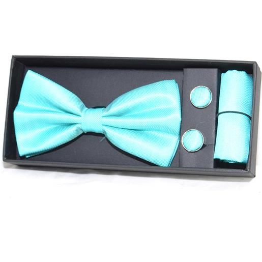made in italy set coordinato uomo papillon con gemelli e pochette celeste elegante cerimonia