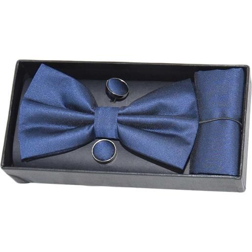 Malu Shoes set coordinato uomo papillon con gemelli e pochette blu linea basic elegante cerimonia
