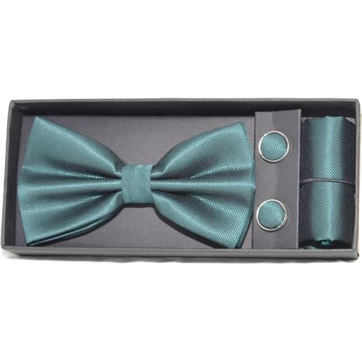 Malu Shoes set coordinato uomo papillon con gemelli e pochette verde bottiglia scuro elegante cerimonia