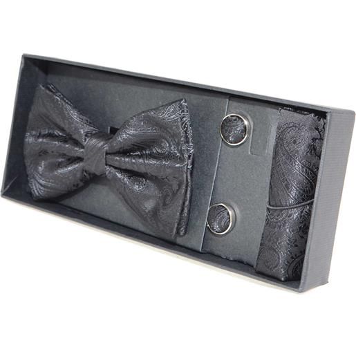 Malu Shoes set coordinato art: 8234 uomo papillon con gemelli e pochette nero elegante cerimonia