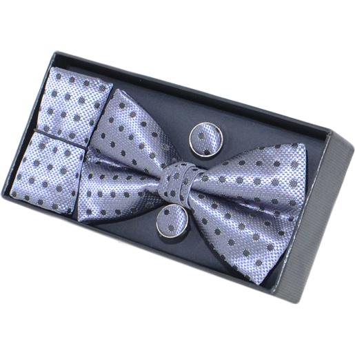 Malu Shoes set coordinato art p083 uomo papillon con gemelli e pochette blu elegante cerimonia