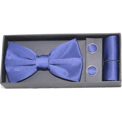 Malu Shoes set coordinato uomo papillon con gemelli e pochette blu elegante cerimonia