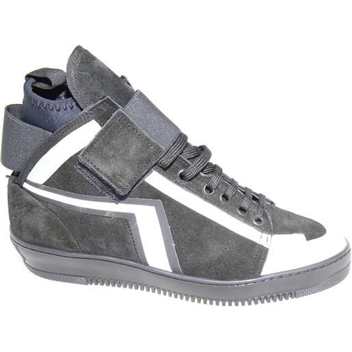 Malu Shoes sneakers alta made in italy art. Pm002 in vera pelle scamosciata nero con strappo ed elastico nero inserti di gommato