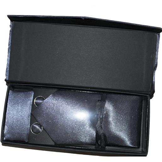 Malu Shoes set coordinato uomo cravatte con gemelli e pochette grigio scuro elegante cerimonia