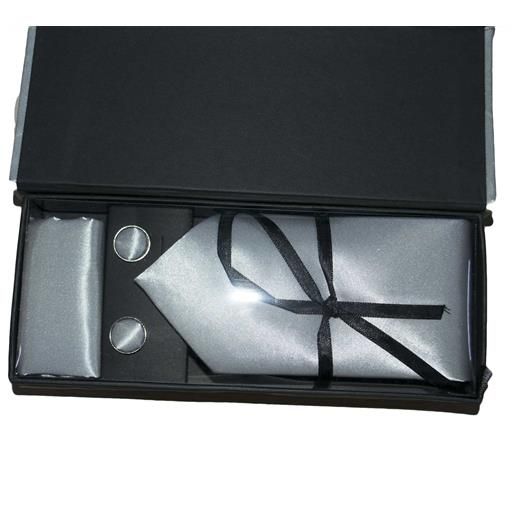 Malu Shoes set coordinato uomo cravatte con gemelli e pochette grigio chiaro elegante cerimonia