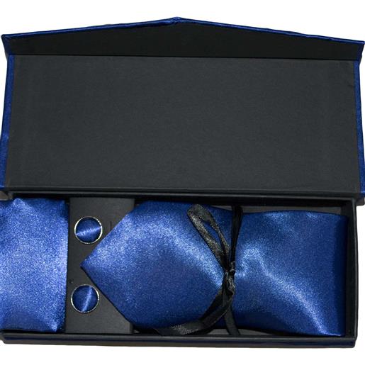 Malu Shoes set coordinato uomo cravatte con gemelli e pochette blu cobalto elegante cerimonia