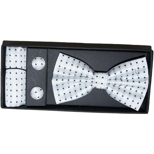 Malu Shoes set coordinato uomo papillon con gemelli e pochette bainco pois grande elegante cerimonia