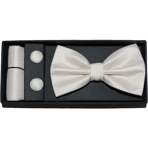 Malu Shoes set coordinato uomo papillon con gemelli e pochette beige pois elegante cerimonia