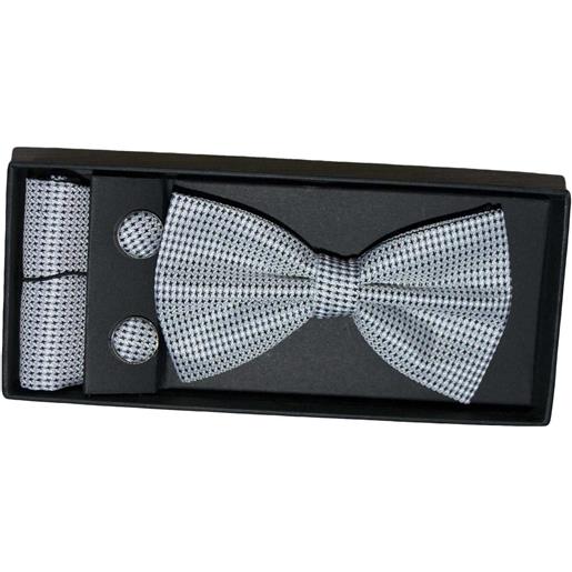 Malu Shoes set coordinato uomo papillon con gemelli e pochette bianco pois elegante cerimonia