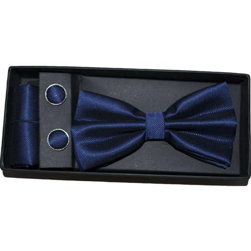 Malu Shoes set coordinato uomo papillon con gemelli e pochette blu basic elegante cerimonia