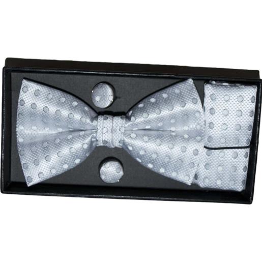 Malu Shoes set coordinato uomo papillon con gemelli e pochette argento pois elegante cerimonia