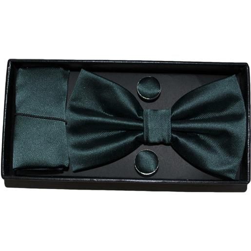 Malu Shoes set coordinato uomo papillon con gemelli e pochette verde basic elegante cerimonia