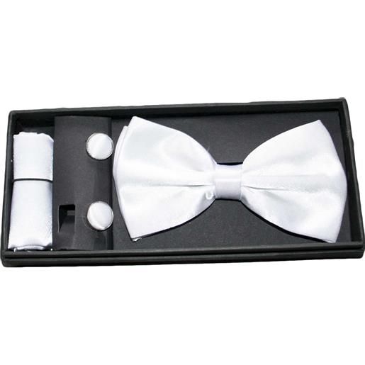 Malu Shoes set coordinato uomo papillon con gemelli e pochette bianco basic elegante cerimonia