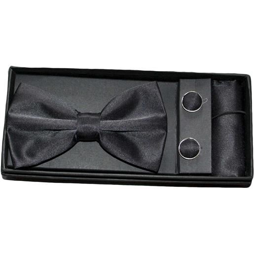 Malu Shoes set coordinato uomo papillon con gemelli e pochette nero basic elegante cerimonia