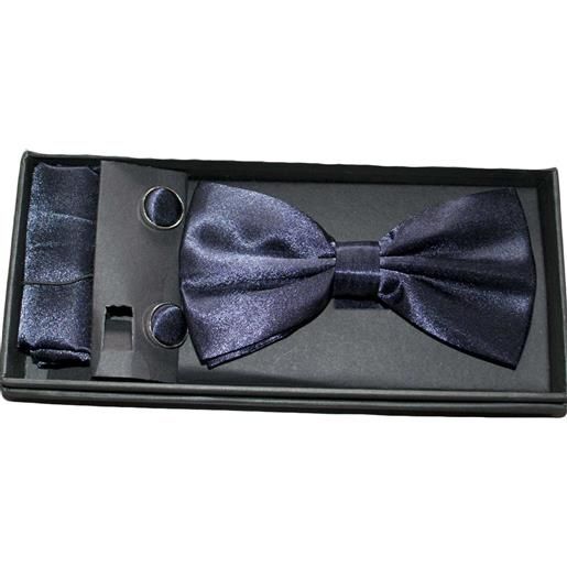 Malu Shoes set coordinato uomo papillon con gemelli e pochette blu basic elegante cerimonia