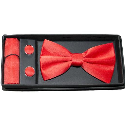 Malu Shoes set coordinato uomo papillon con gemelli e pochette rosso basic elegante cerimonia