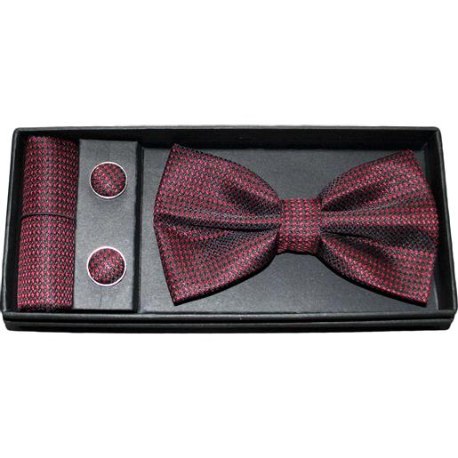 Malu Shoes set coordinato uomo papillon con gemelli e pochette rosso bordeaux pois elegante cerimonia