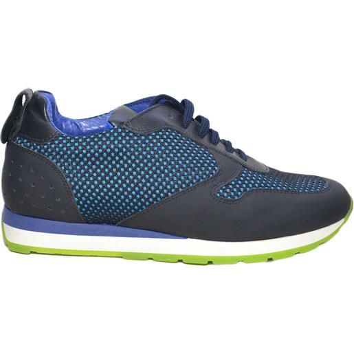 NAZARENO GABRIELLI sneakers bassa uomo art: tokio 103 vera pelle tessuto blu fluo nero fondo running comode ginnico