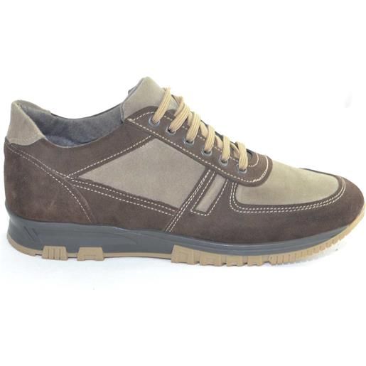 Malu Shoes scarpe uomo stringata classica in vera pelle scamosciata bicolore marrone e beige made in italy lacci linea comfort