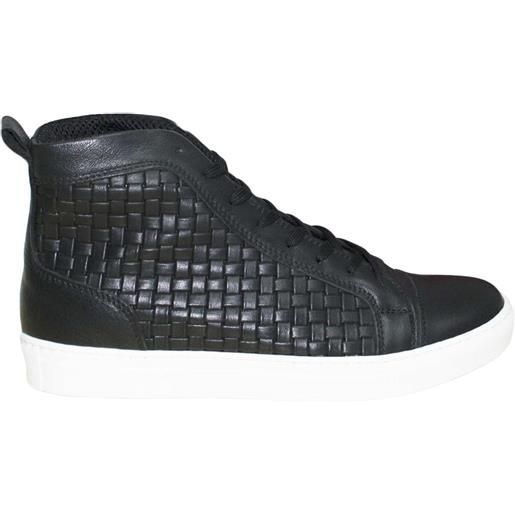 Malu Shoes sneakers alta nera in pelle inrecciata con fondo anatomico bianco lacci nero moda