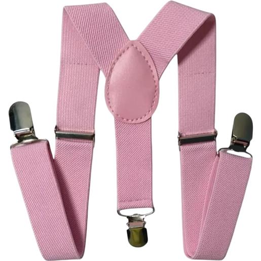 Malu Shoes bretelle unisex rosa regolabili elastiche con clip in metallo forma a x extra forte moda