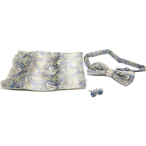 Malu Shoes set coordinato uomo papillon damascato con gemelli e pochette nero oro grigio fantasia luxury elegante cerimonia