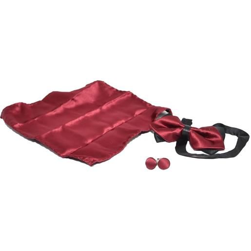 Malu Shoes set papillon piccolo uomo in raso bordeaux con bottoni gemelli e pochette da taschino