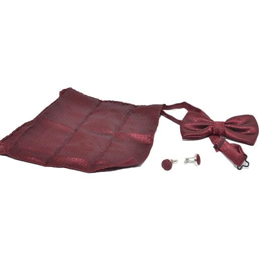 Malu Shoes set coordinato uomo papillon con gemelli e pochette bordeaux fantasia tinta unita elegante cerimonia
