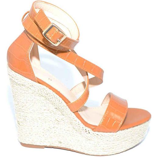 Malu Shoes zeppe platform cuoio donna con tacco unito in sughero fascie incrociate sul dorso e chiusura con cinturino alla schiava