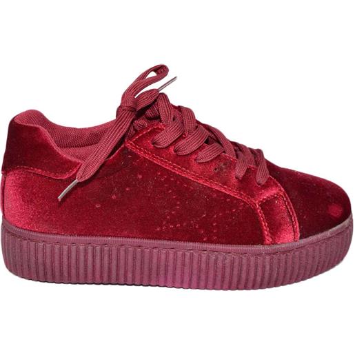 Malu Shoes sneakers bassa donna bordeaux ciniglia con fondo alto platform creepers lacci in tinta moda confort antistrecth