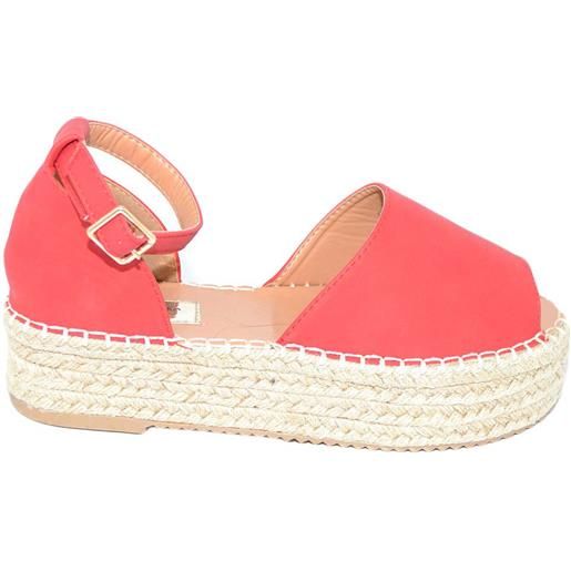 Malu Shoes espadrillas donna rosse spuntate in ecopelle con inserto e cinturino alla caviglia fondo sughero e gomma moda estate
