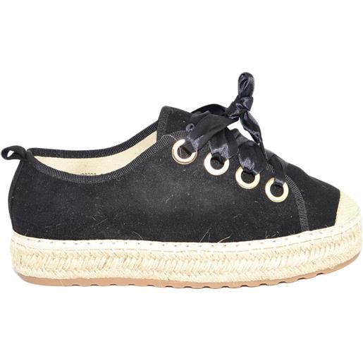 Malu Shoes scarpe stringate francesina donna in camoscio nero fondo in sughero e gomma con nastro comode moda