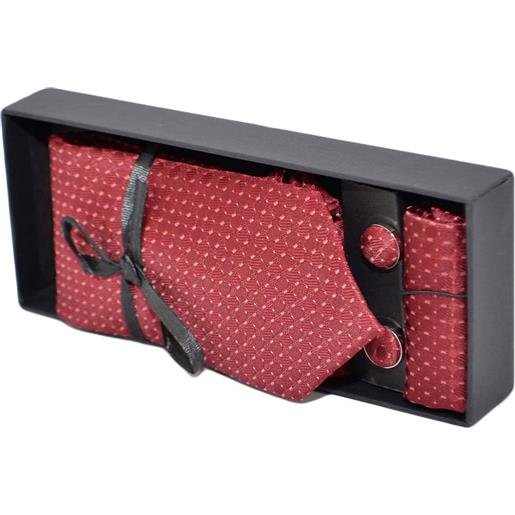 Malu Shoes set cravatta pochette e gemelli in cotone bordeaux con dettagli tono su tono confezione regalo per professionisti