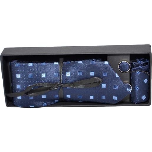 Malu Shoes set cravatta pochette e gemelli in raso blu con dettagli confezione regalo per professionisti e collezionisti