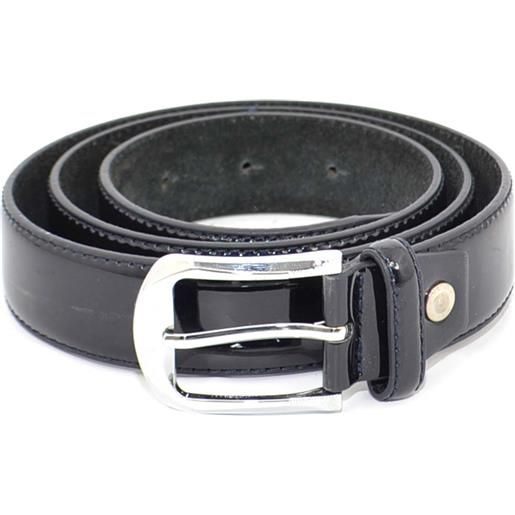 Malu Shoes cintura uomo nera in vera pelle verniciata lucida regolabile fibbia in acciaio nickel free made in italy business man