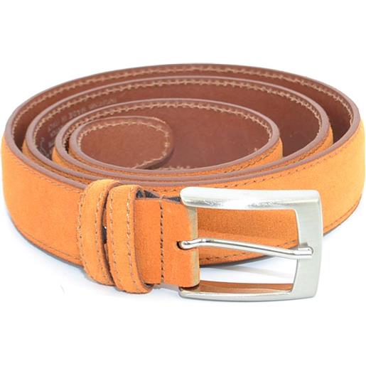 Malu Shoes cintura uomo cuoio mattone in vera pelle scamosciata regolabile fibbia in acciaio nickel free made in italy business man