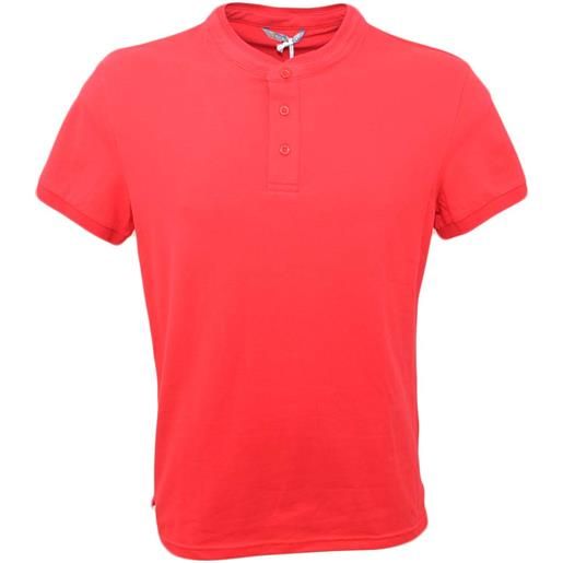 Malu Shoes polo basic uomo in cotone elastico rosso slim fit girocollo con cucitura in tinta manica corta made in italy