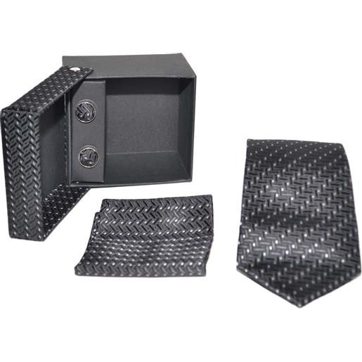 Malu Shoes set cravatta pochette e gemelli in raso nero a fantasia pois confezione regalo per professionisti e collezionisti