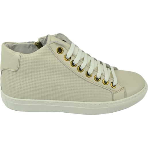 Malu Shoes sneakers uomo vera pelle beige con stampe laterali