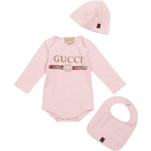 Gucci Kids baby - body in cotone con berretto e bavaglino