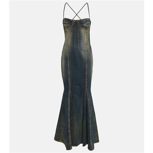 Blumarine abito lungo in denim con decorazione