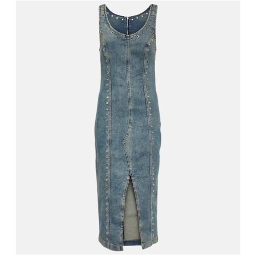 Blumarine abito midi in denim con decorazioni