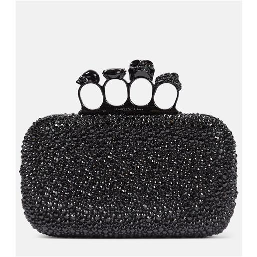 McQueen clutch knuckle in pelle con cristalli