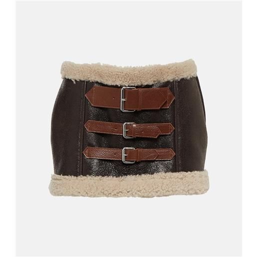 Blumarine minigonna in pelle con shearling