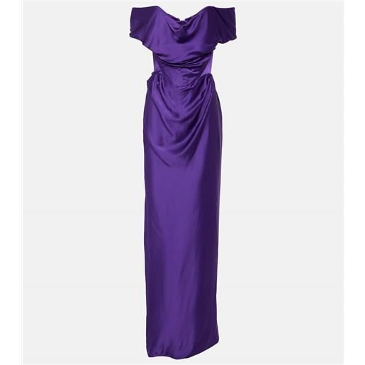 Vivienne Westwood abito lungo in raso con scollo bardot