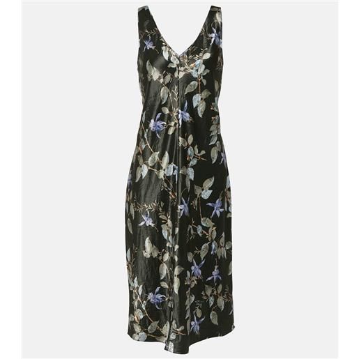 Vince abito midi in raso con stampa floreale