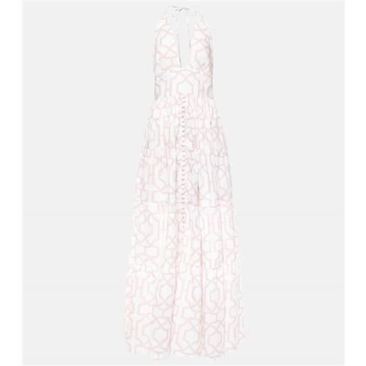 Alexandra Miro abito lungo celeste in cotone con stampa